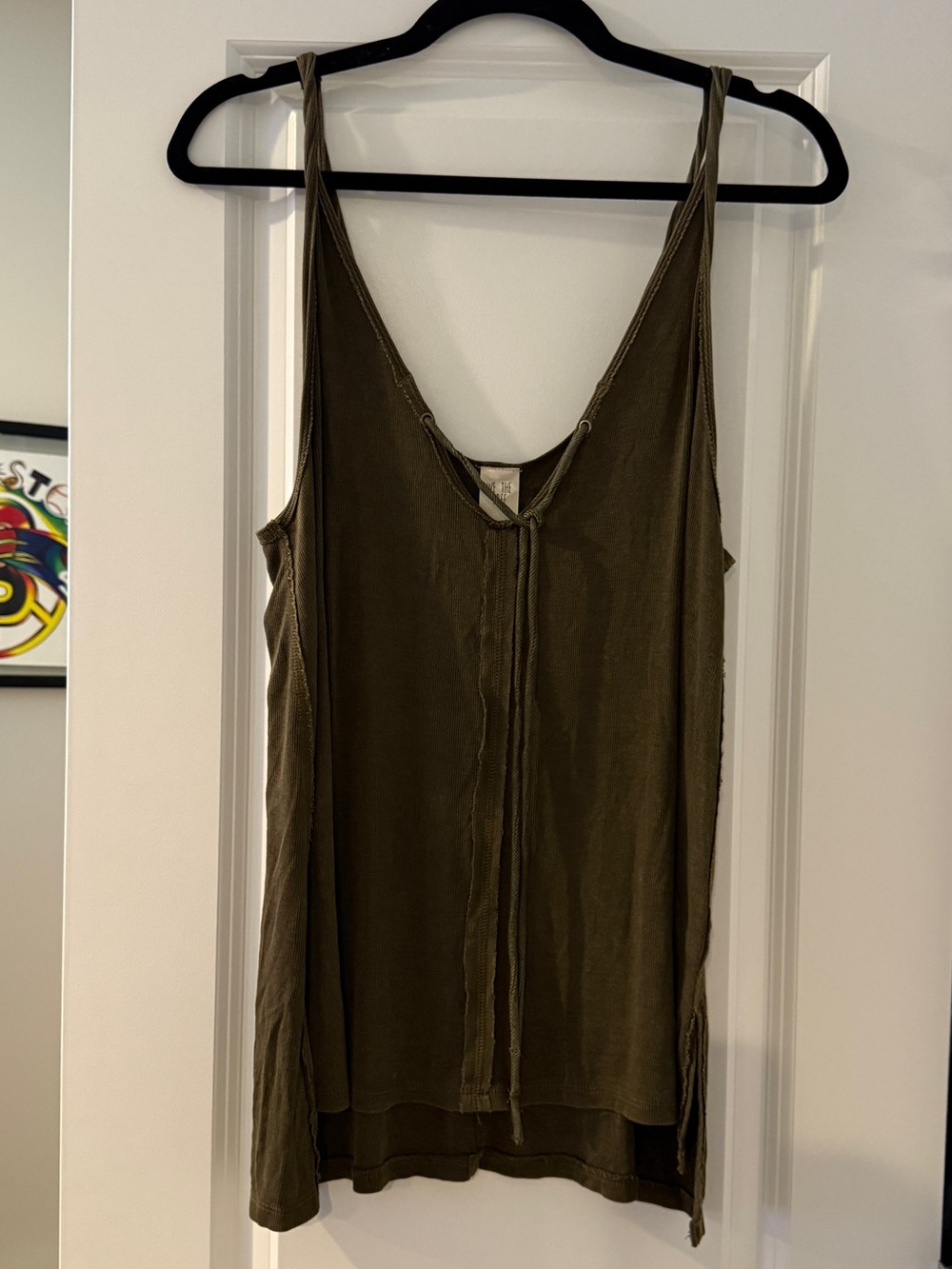 Free People Olive Green V-Neck Tie-Front Tank Top